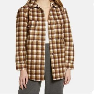 Treasure & Bond Puff Sleeve Button‎ Shacket Olive-brown Jade Check Size Small